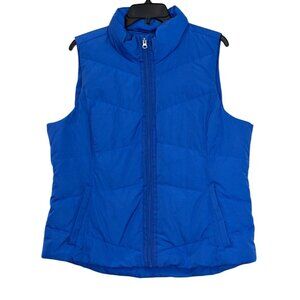 Lands' End Women's Blue Front Zip Down Filled Quilted Vest Sz Lg 14-16